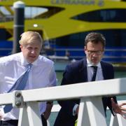 Boris Johnson with Bob Seely on a visit to Wight Shipyard.
