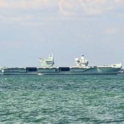 The broken down aircraft carrier off the Isle of Wight in August 2022.