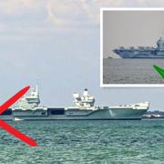 HMS Queen Elizabeth, inset in picture by David Ralph, will replace HMS Prince of Wales for the upcoming US trip.