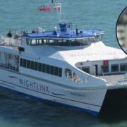 A Wightlink FatCat with Cllr Richard Quigley (inset).