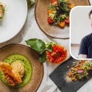 Fine dining dishes at Heron, and chef Alex Kimber.