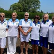 Triples winners Denise Butchers, Debbie Crews, Beth Hanson and Ryde Marina’s Leen Hampshire, Sandra Aldridge and Anne Bernard.