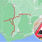 South Wight map of the road (in red) affected by lining works this week.