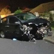 The car which crashed into a wall during the early hours of this morning (Sunday).