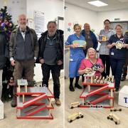 Charity members and staff with toys donated to St Mary's Hospital's children's ward
