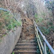 Cliff fall at Sandown to Shanklin promenade steps