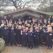 Brighstone Primary School students celebrating their 'Good' Ofsted result.