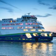 Wightlink's Victoria of Wight flagship car ferry leaving Portsmouth Harbour