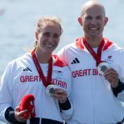 GB's Samuel Murray and Annabel Caddick on the podium after winning silver in the PR3 Mixed Double