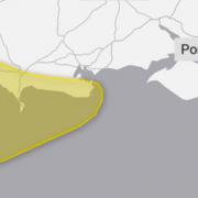 The weather map showing how close the Island is to a yellow weather warning for wind on Sunday.