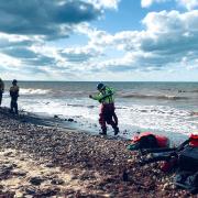 Rescue teams at the West Wight beach.