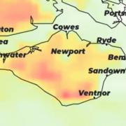 Map of the Isle of Wight, with darkest areas showing the densest fog.