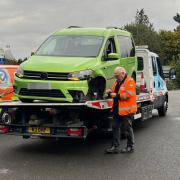 Damaged van after Newport Road collision