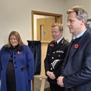 Hampshire and Isle of Wight Chief Constable Scott Chilton (middle) with Police and Crime Commissioner Donna Jones (left) and Isle of Wight East MP Joe Robertson (right)