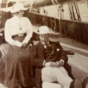 Winston Churchill and his wife Clementine on the Oceana yacht off Cowes