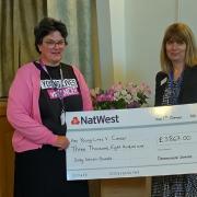 Janice and Susan with the cheque at Isle of Wight Crematorium