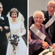 Neville and Eileen Carr on their wedding day in 1964 — and celebrating their diamond wedding.