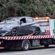 A car ready to be towed away after a crash