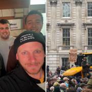 Island farmers Luke Flux, Tom Marsh, Dan Cheek and John Hayward attended the rally in London on Tuesday (November 19)