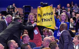 Liz Truss was heckled by protestors at the Conservative Party conference (PA)