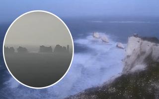 The Needles captured on webcam earlier today